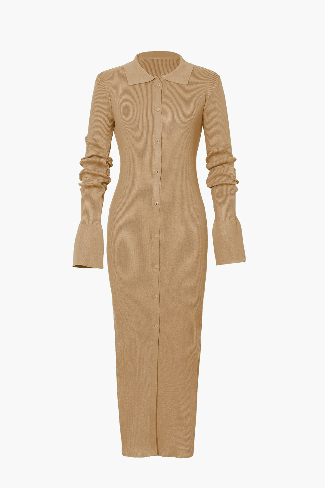 Shell Sleeve Ribbed Buttons Down Maxi Dress - Image 12