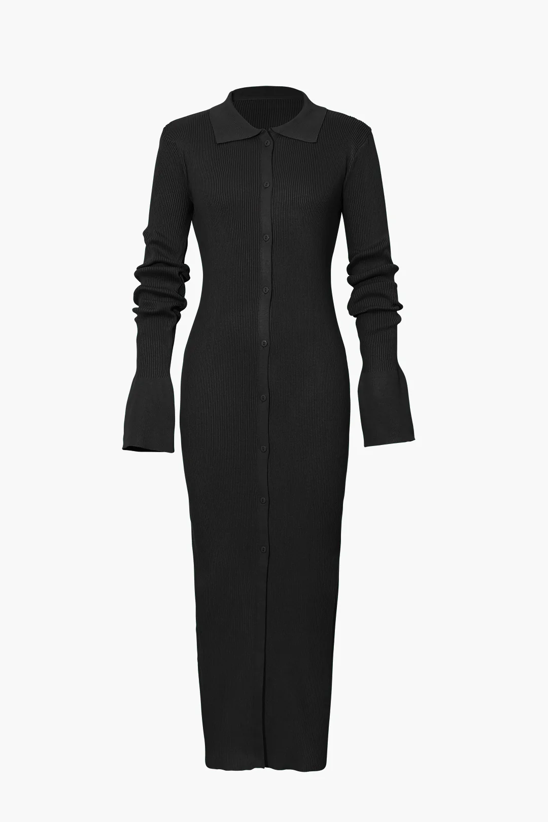 Shell Sleeve Ribbed Buttons Down Maxi Dress - Image 14