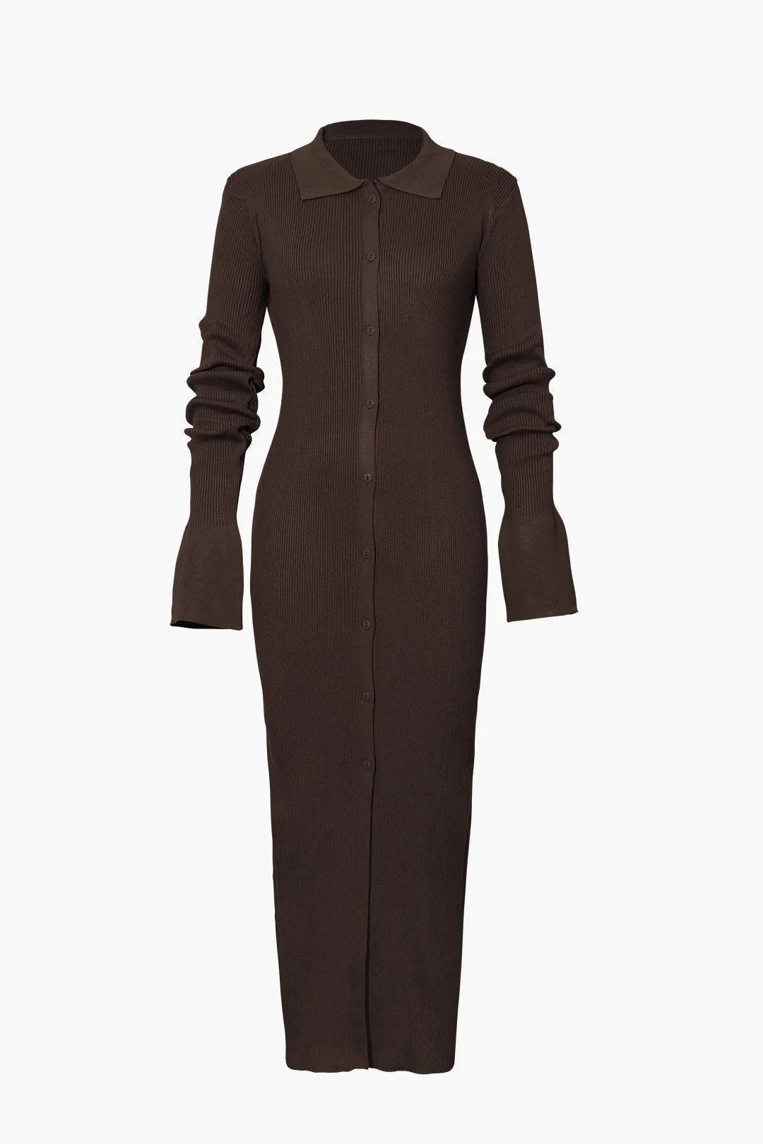 Shell Sleeve Ribbed Buttons Down Maxi Dress - Image 4