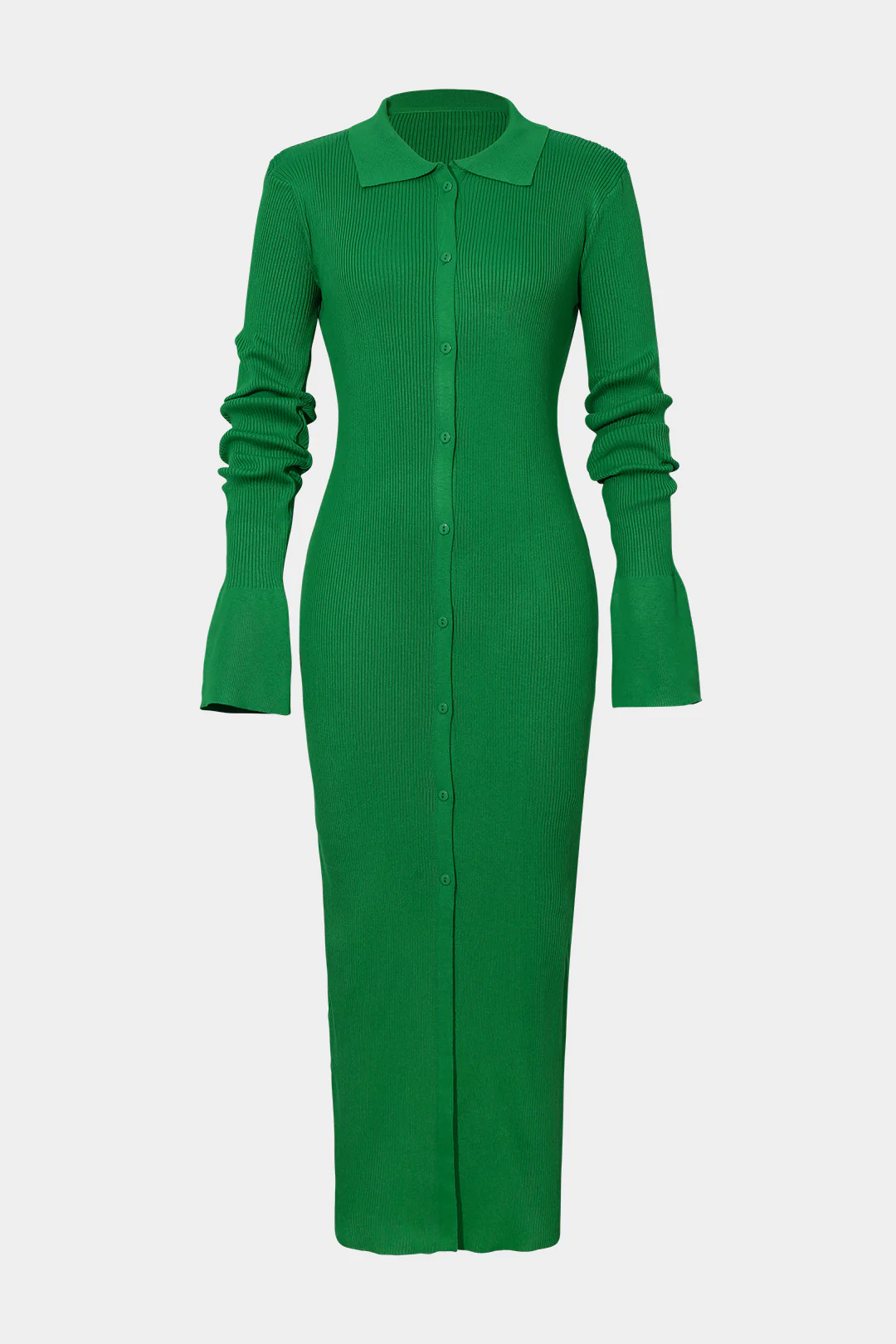 Shell Sleeve Ribbed Buttons Down Maxi Dress - Image 7