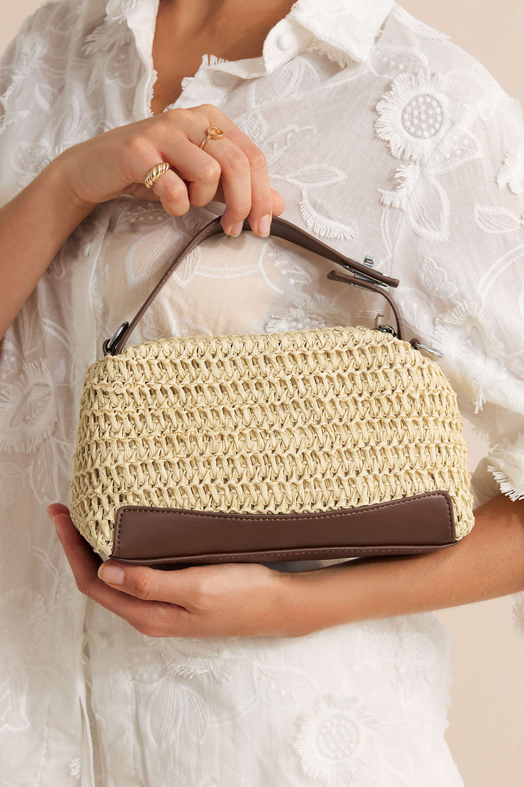 Woven Patchwork Faux Leather Tote Bag - Image 2