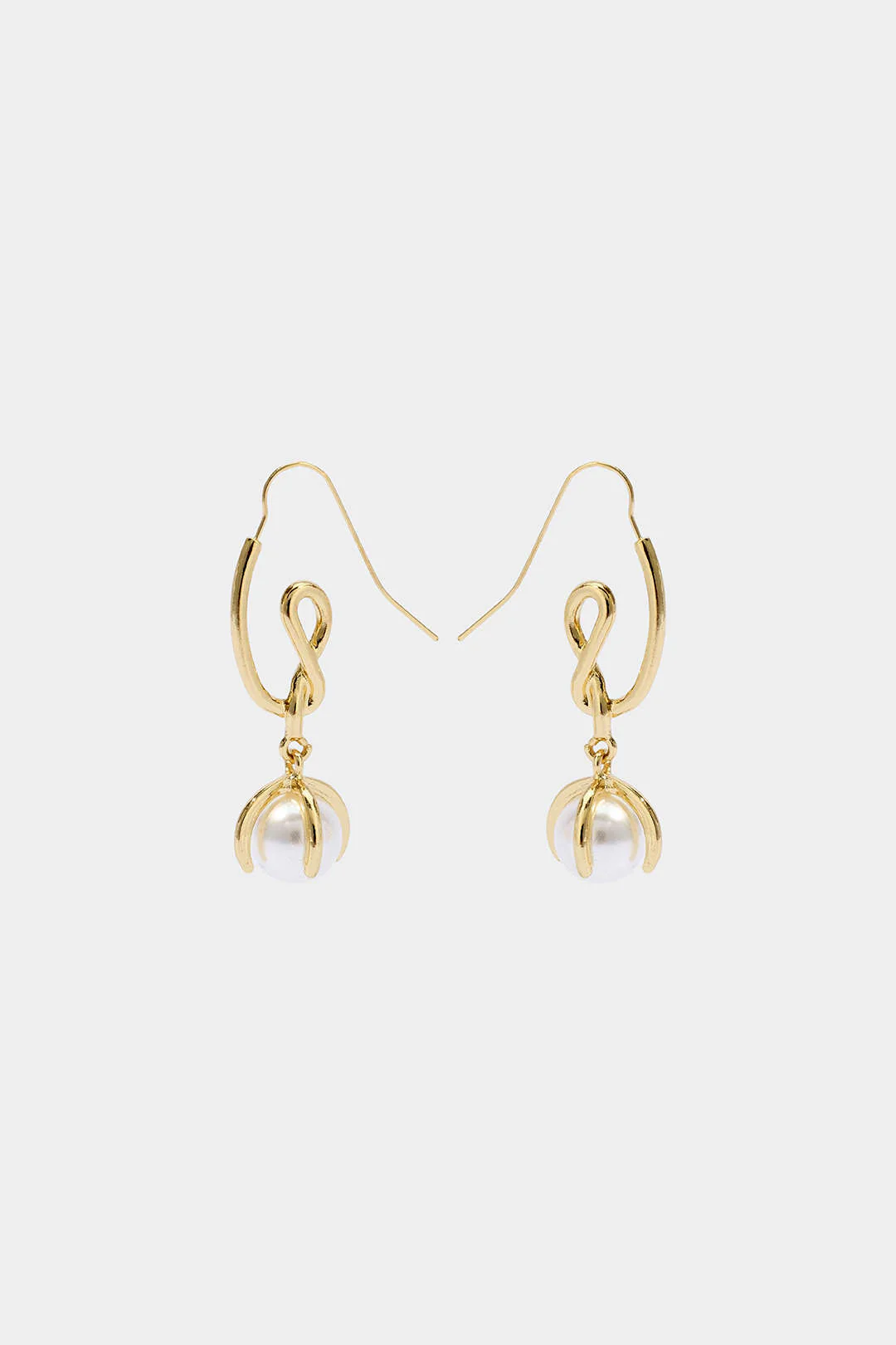Metal Geometric Peal Earrings - Image 5