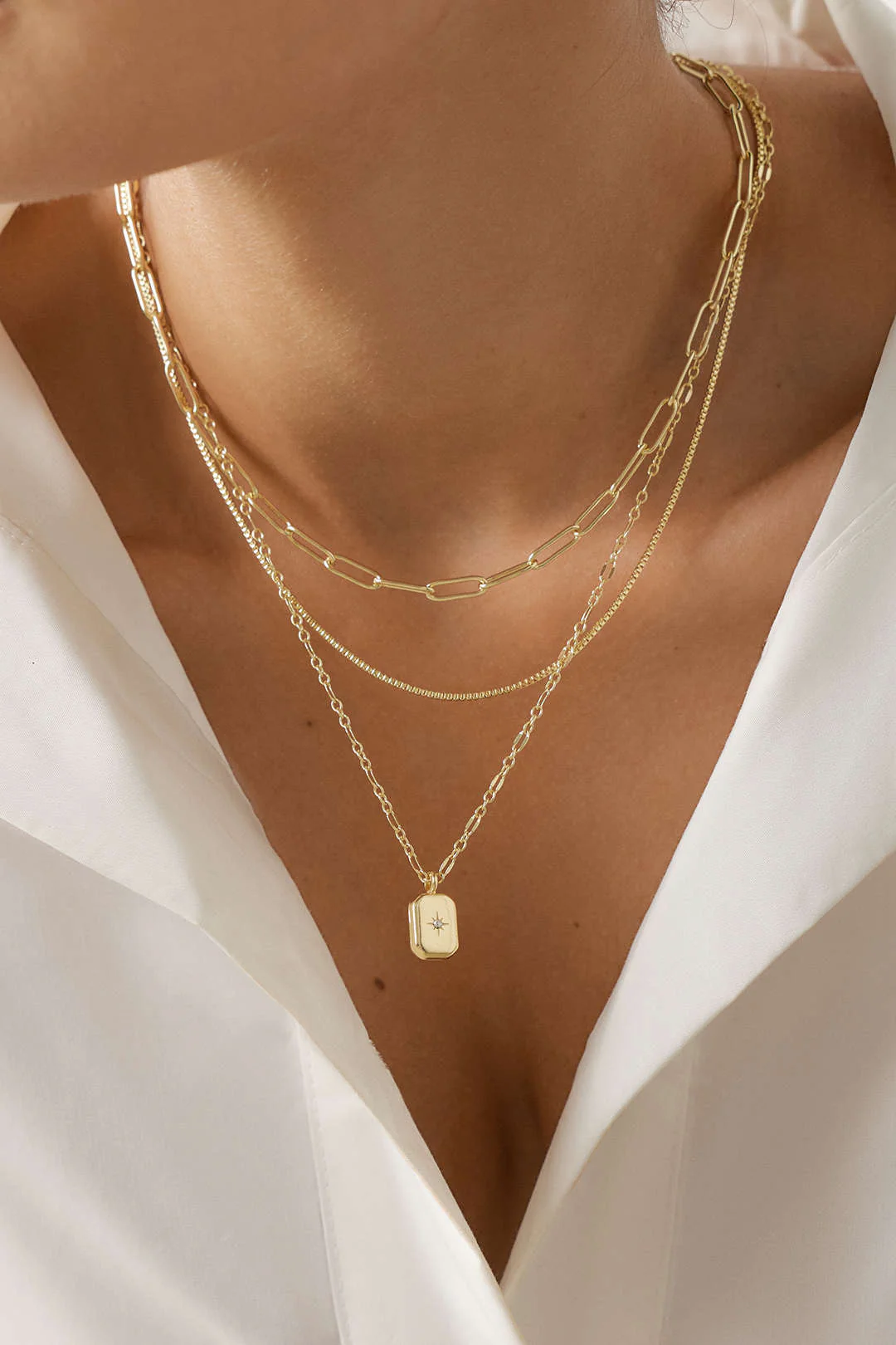 Layered Geometric Zircon Pendant Necklace - Image 2