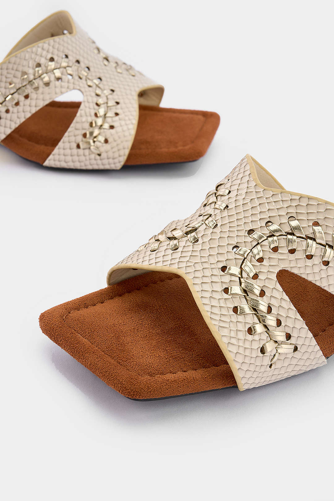 Crocodile Print Leather Square Sandals - Image 2