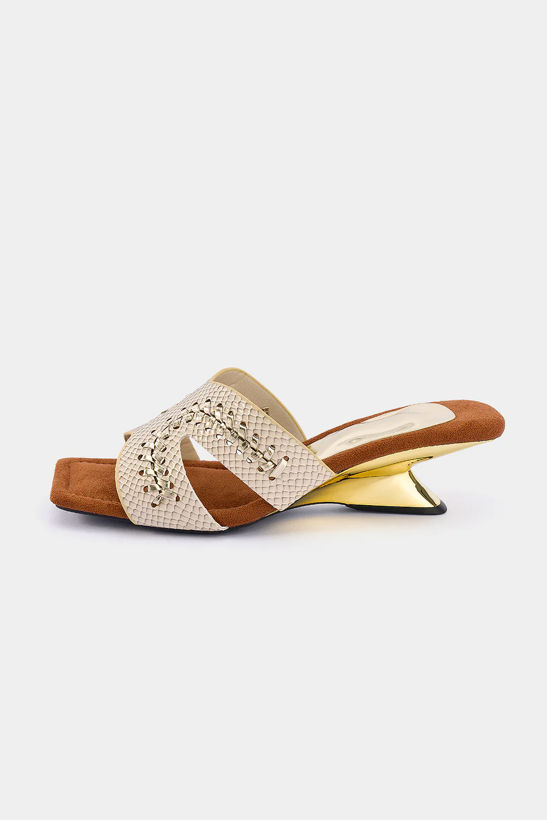 Crocodile Print Leather Square Sandals - Image 3