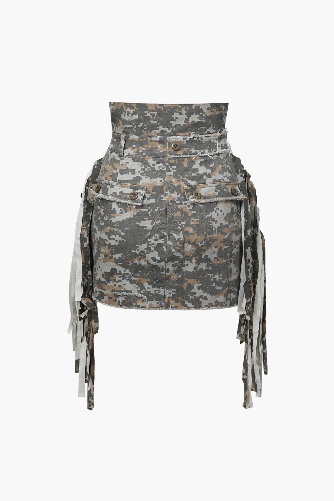 Camo Frayed Patchwork Fringe Mini Skirt - Image 7
