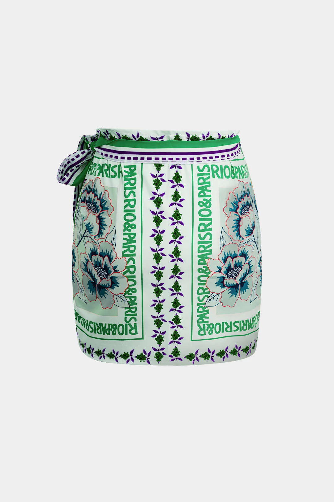 Retro Floral Print Knotted Wrap Mini Skirt - Image 12