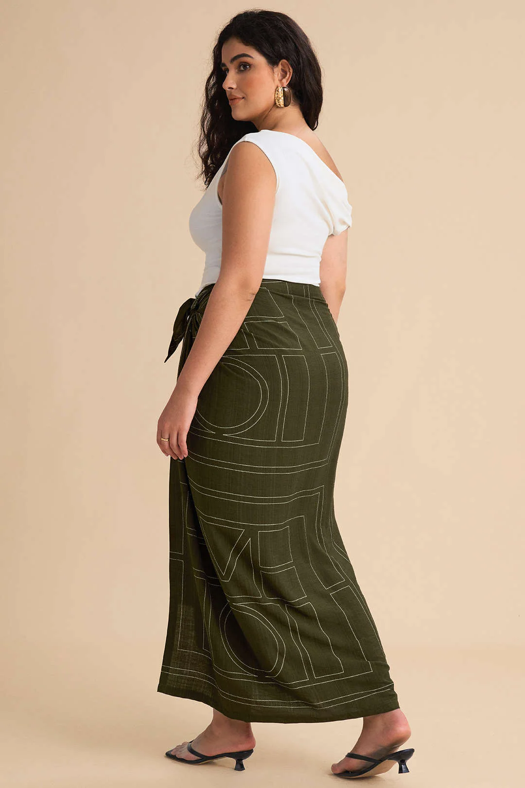 Plus Size Geometric Print Knotted High Waist Skirt - Image 9