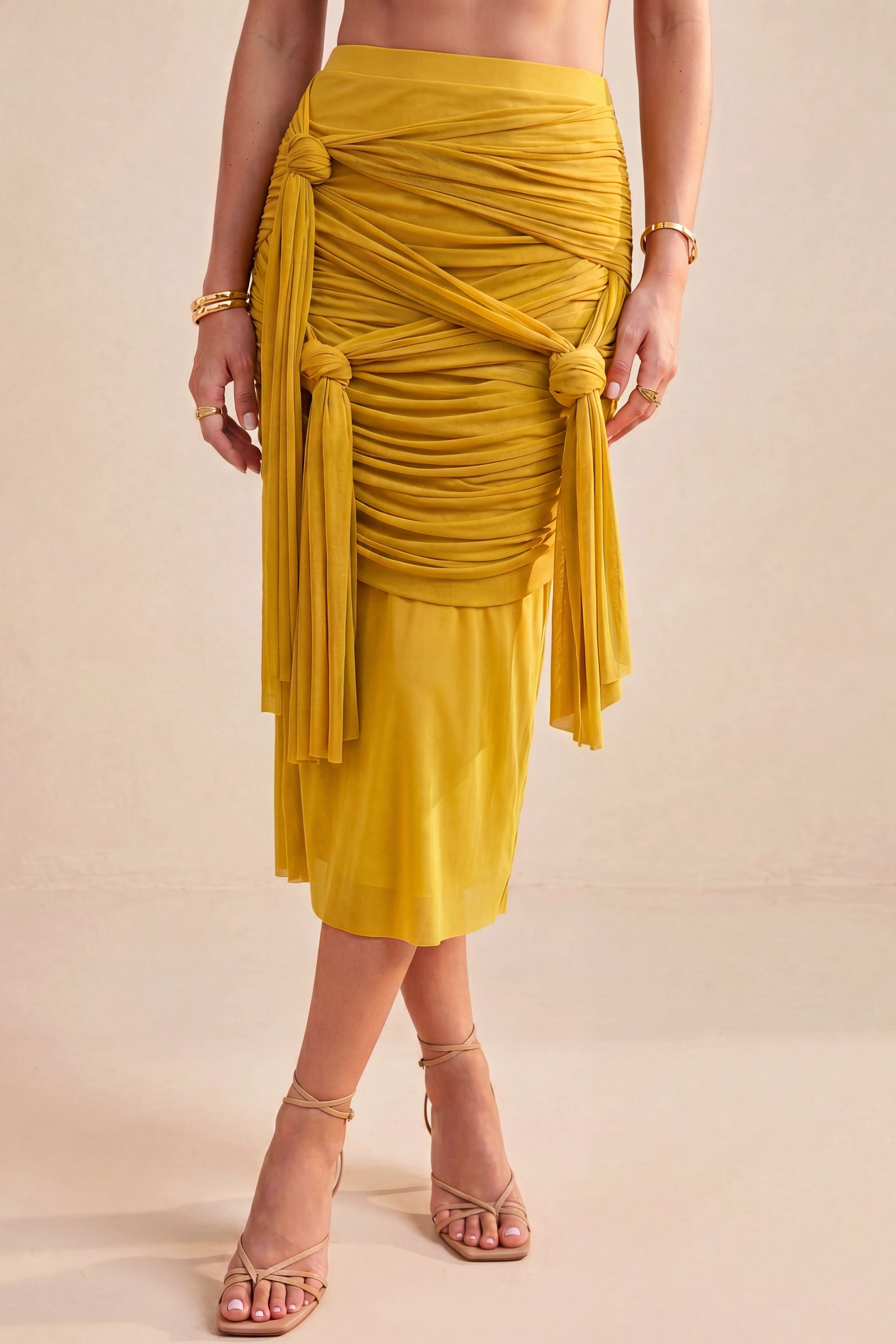 Mesh Ruched Knotted Skirt - Image 5