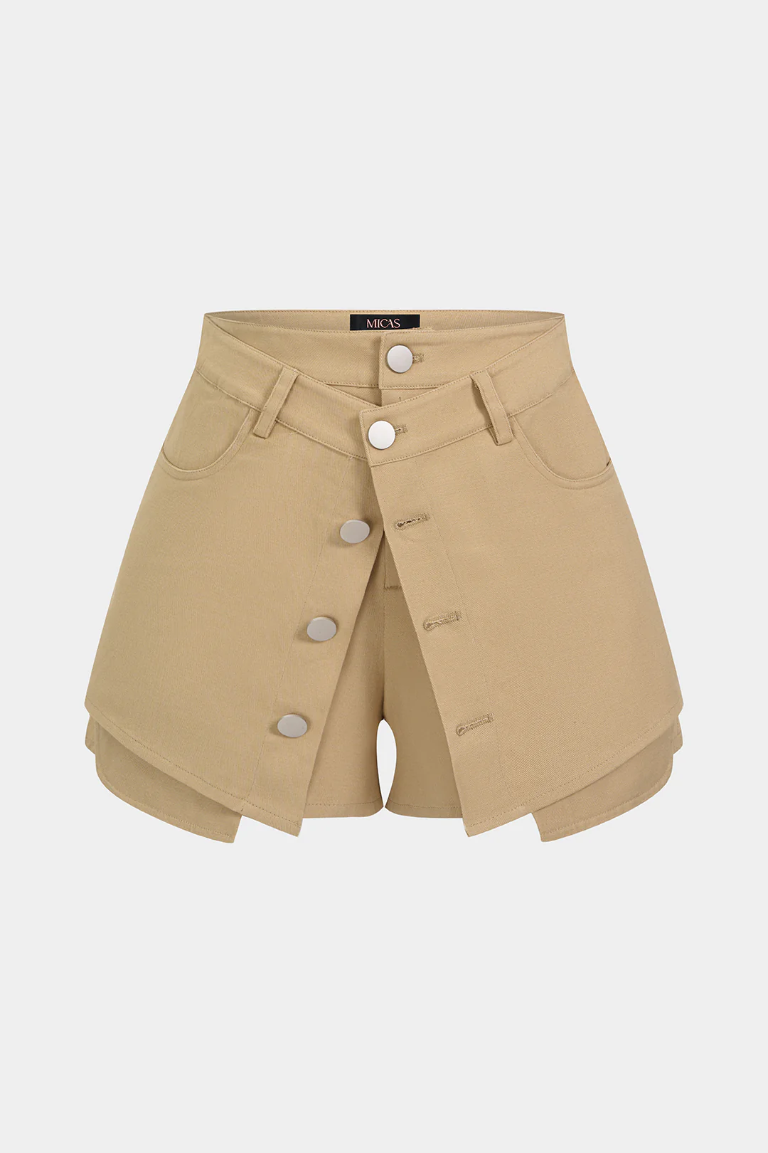 Double Waistband Button Pocket Shorts