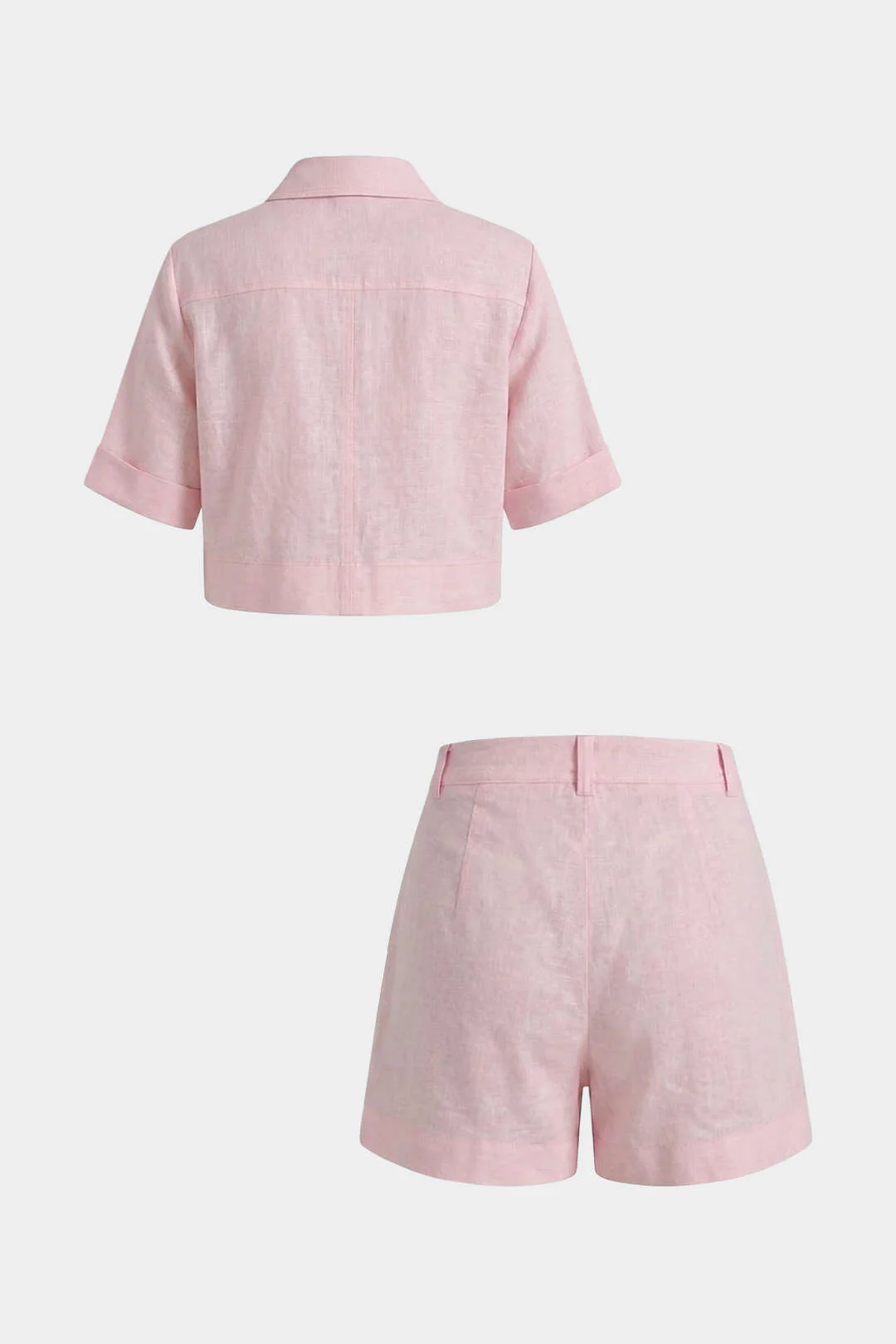 Lapel Metallic Button Short Sleeve Top And Shorts Set - Image 2