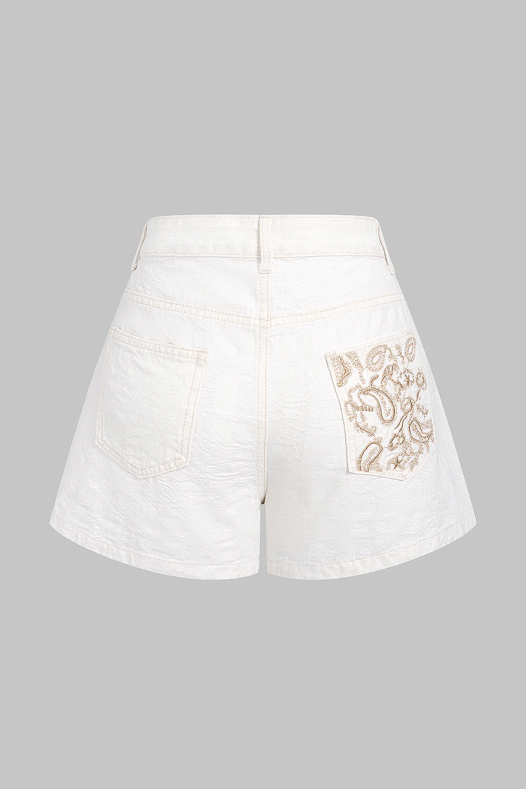 Denim Jacquard Embroidery Pocket Shorts - Image 2