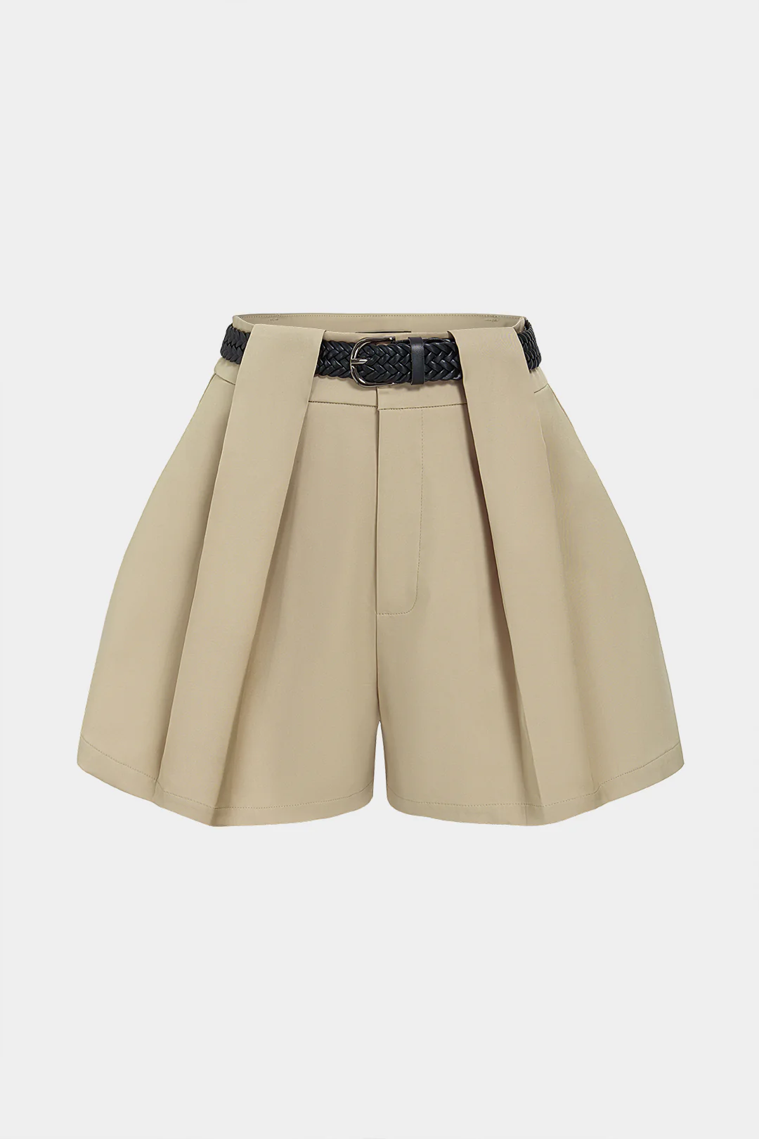 Woven Belted Pleated Shorts