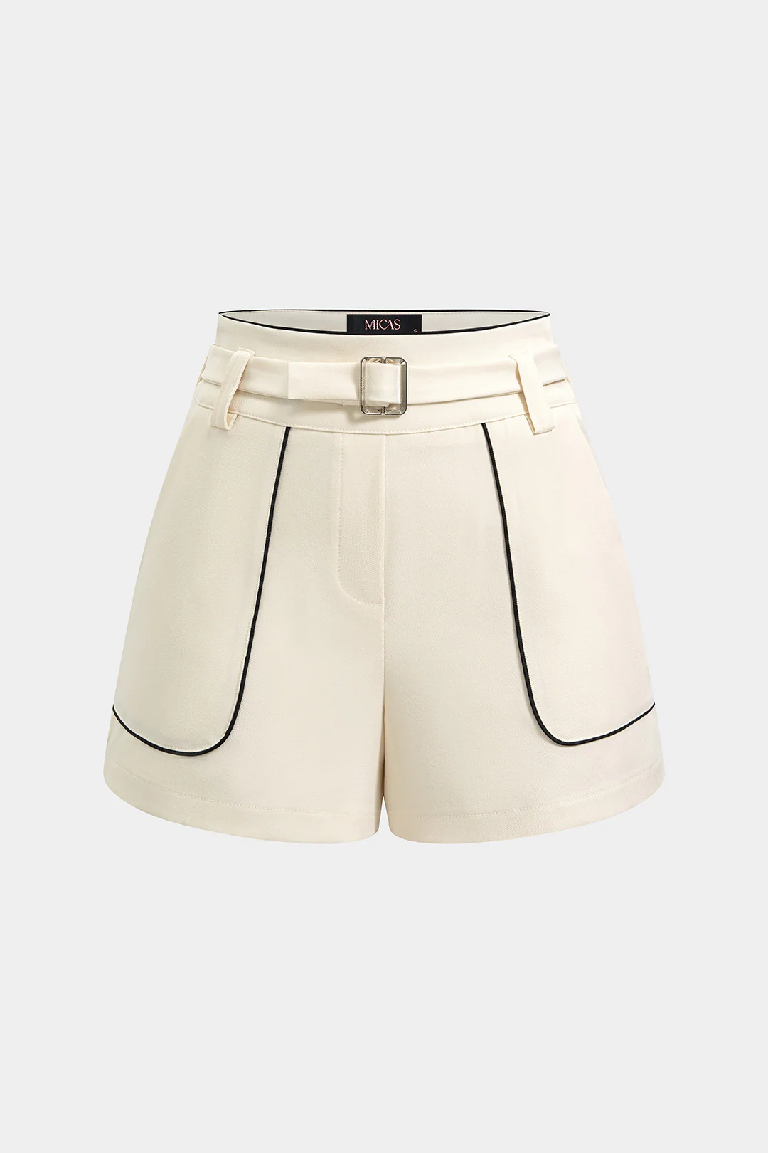 Contrast Binding Belted Zipper Shorts