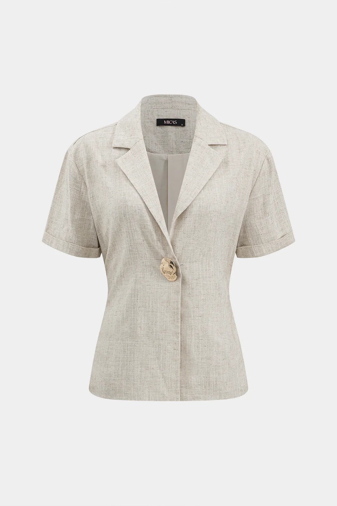 Linen Metallic Button Tie Back Short-Sleeve Shirt - Image 2