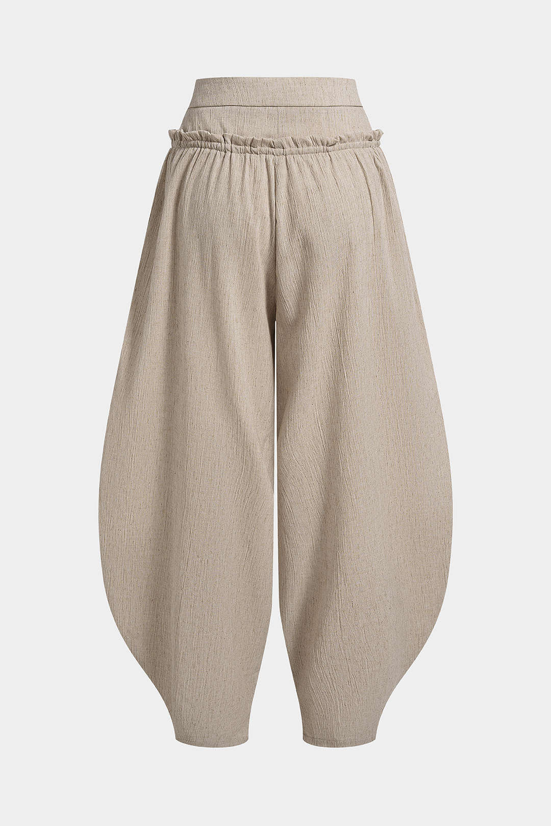 Linen Tie-Up Double Waistband Ruched Pants - Image 2