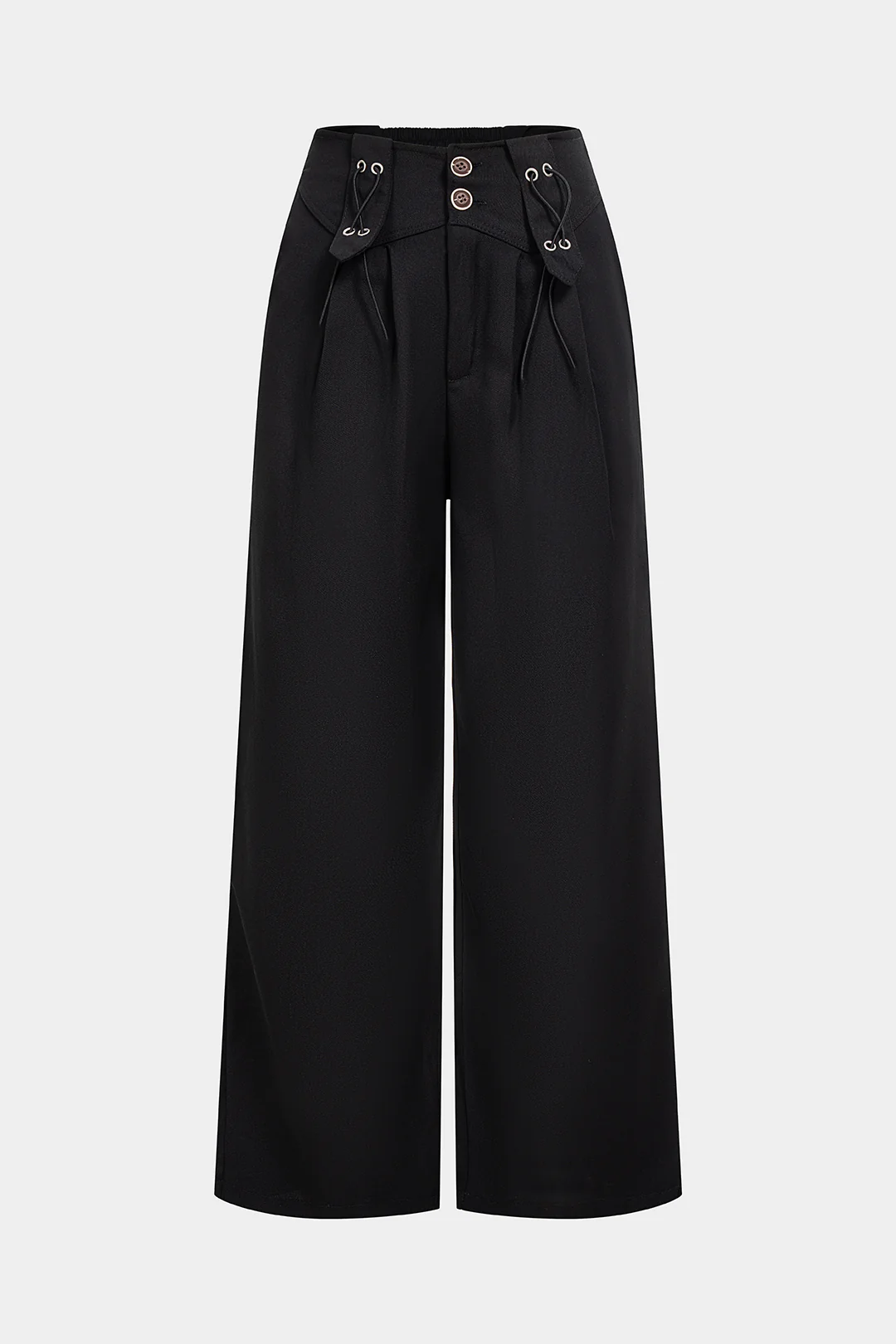 Solid Shirred Waistband Button Pants