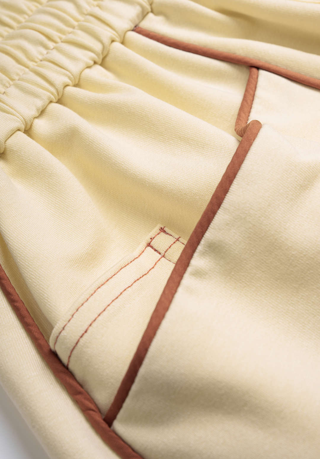 Contrast Shirred Waistband Drawstring Wide Leg Pants - Image 3