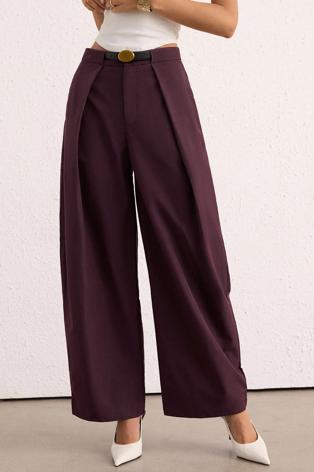 Metallic Button Wide Leg Pants