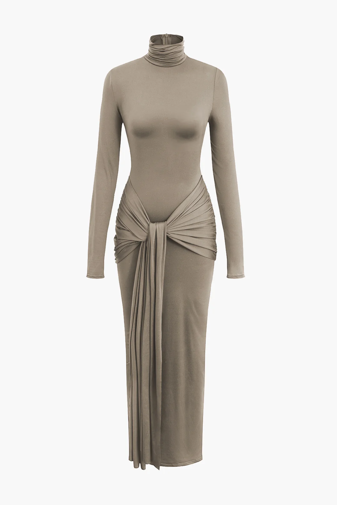Wrap Ruched High Neck Long Sleeve Maxi Dress - Image 12