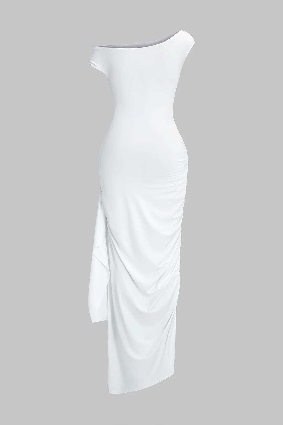 Off Shoulder Ruched Asymmetrical Maxi Dress - Image 2