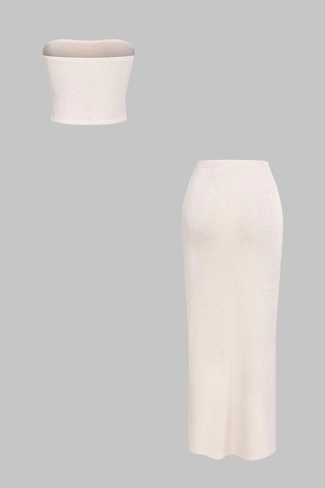 Mesh Metallic Asymmetrical Ruched Tube Top And Knotted Skirt Set - Image 2