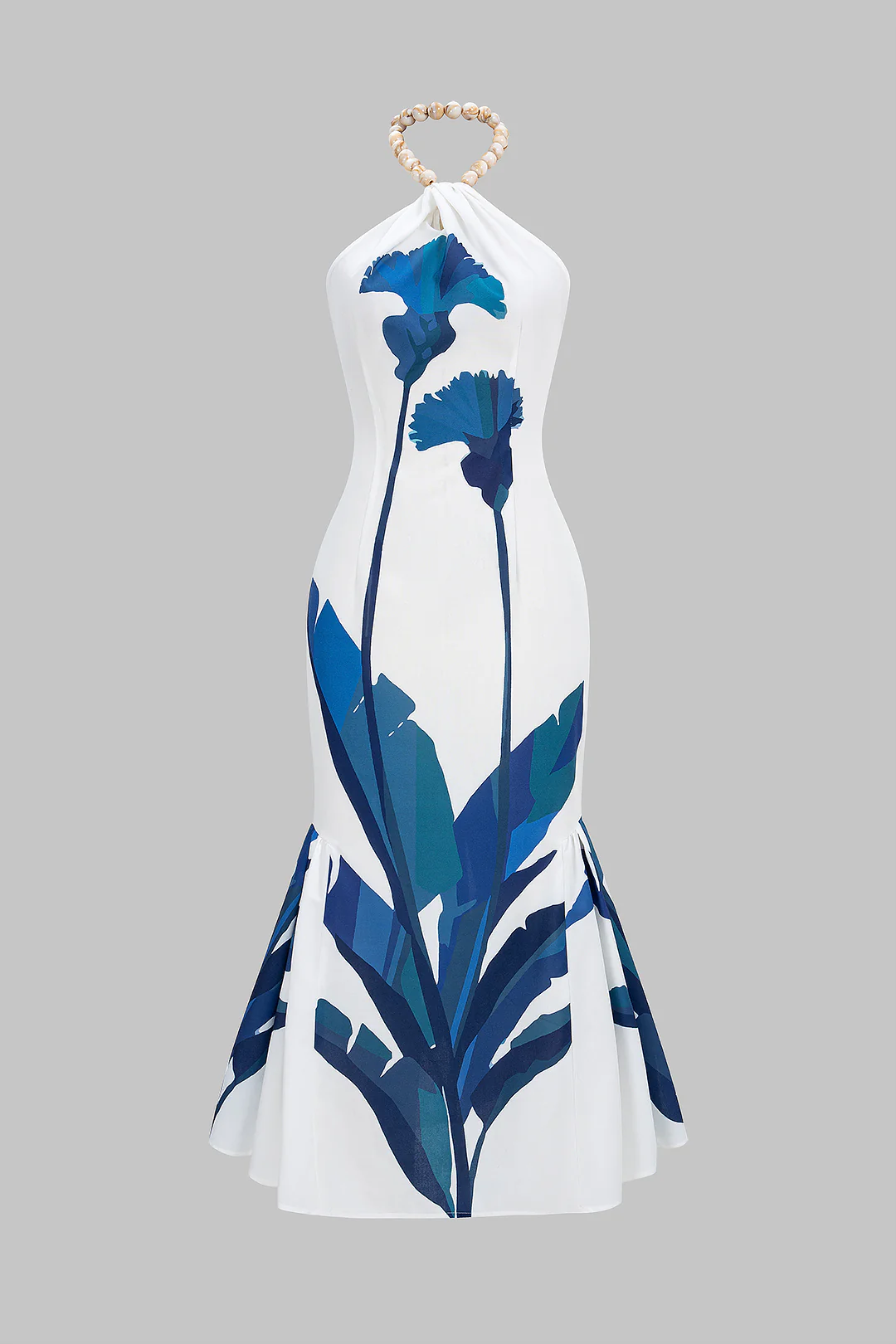 Floral Print Halter Neck Ruched Sleeveless Maxi Dress