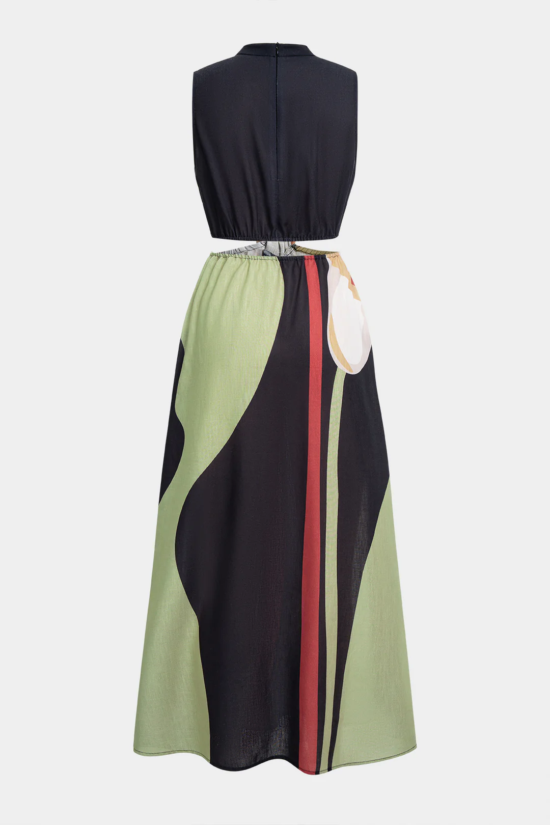 Abstract Floral Print Ruched Cut Out Sleeveless Maxi Dress - Image 2