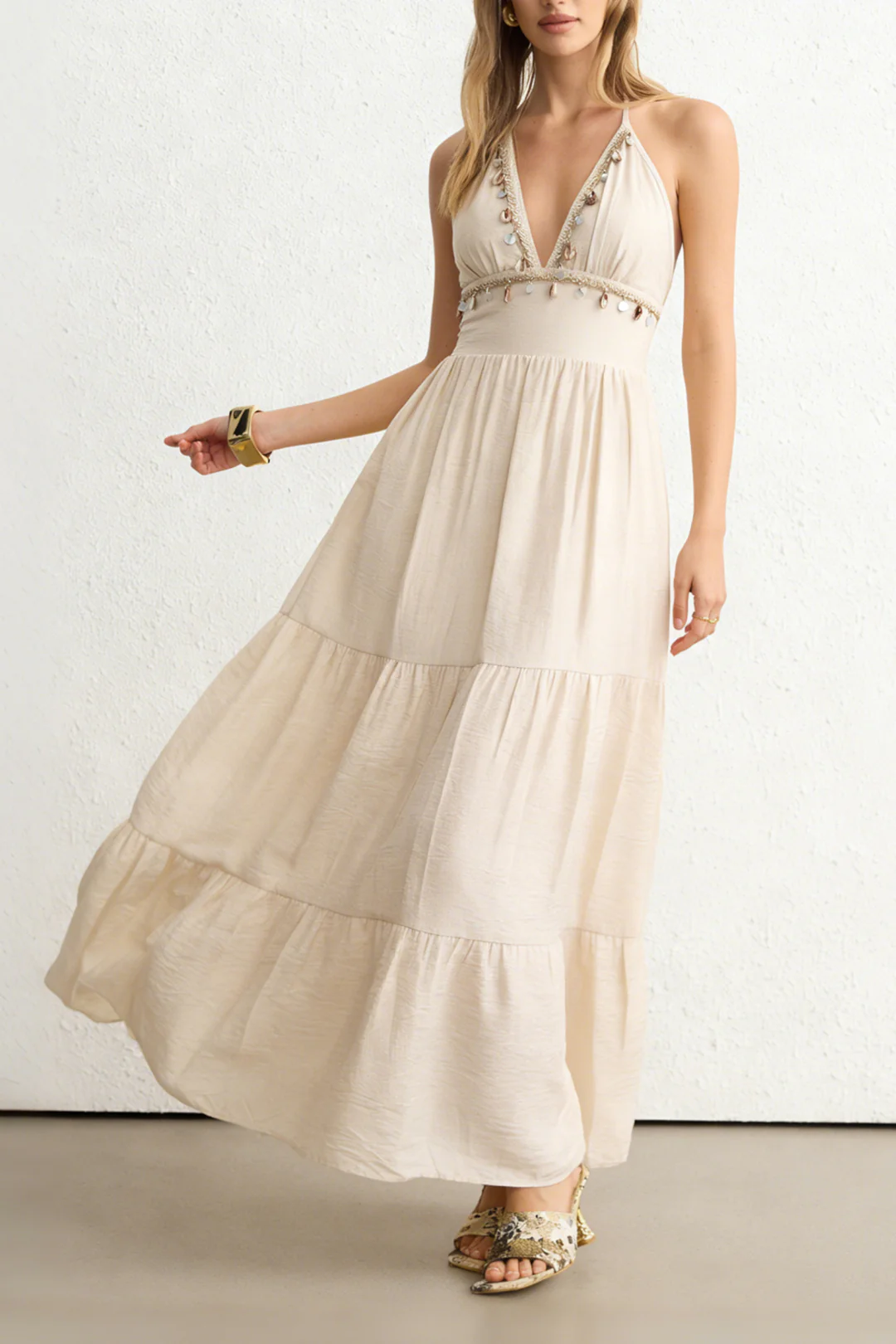 Fringe Halter V-Neck Sleeveless Maxi Dress - Image 5