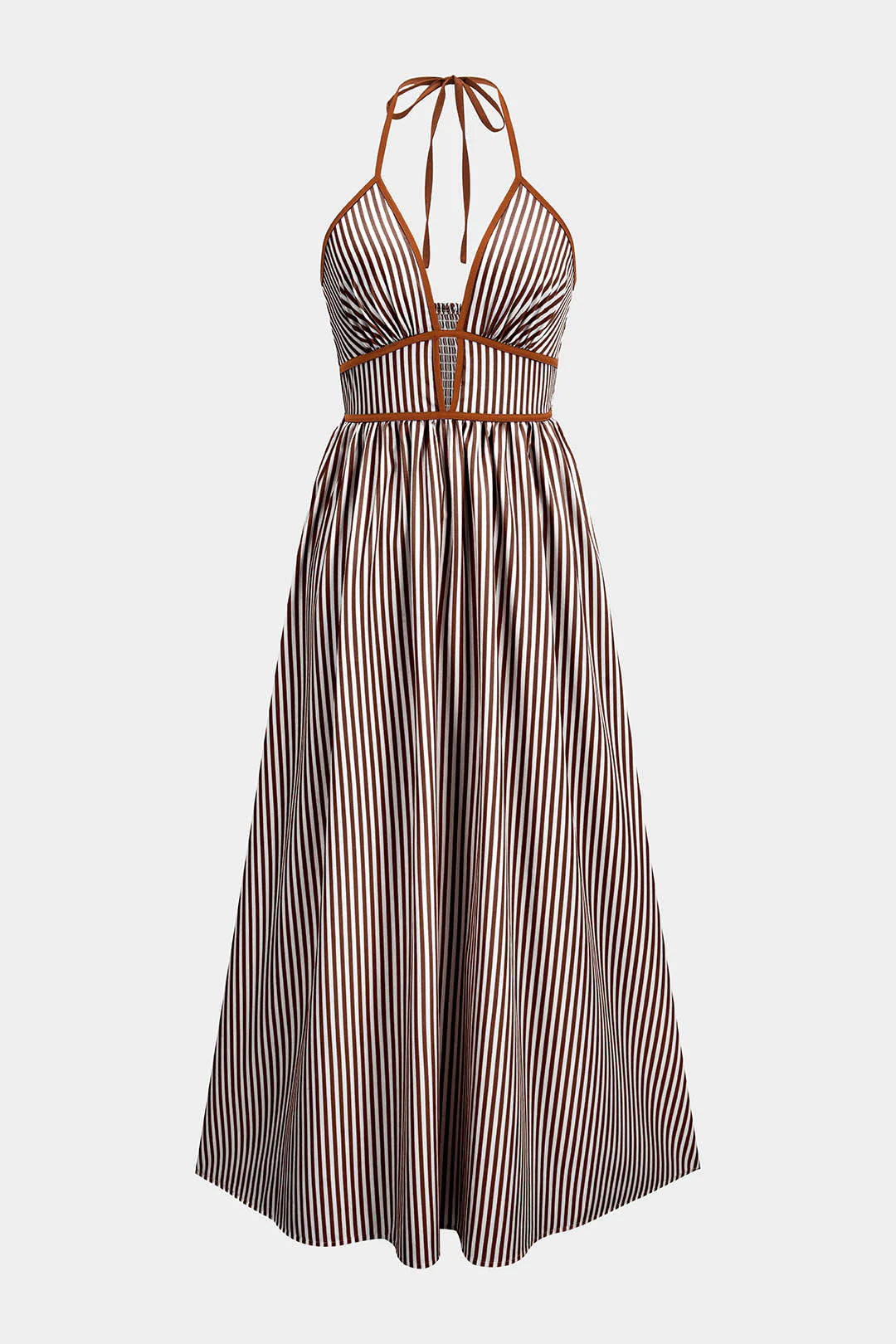 Contrast Stripes Print V-Neck Halter Neck Sleeveless Maxi Dress - Image 6
