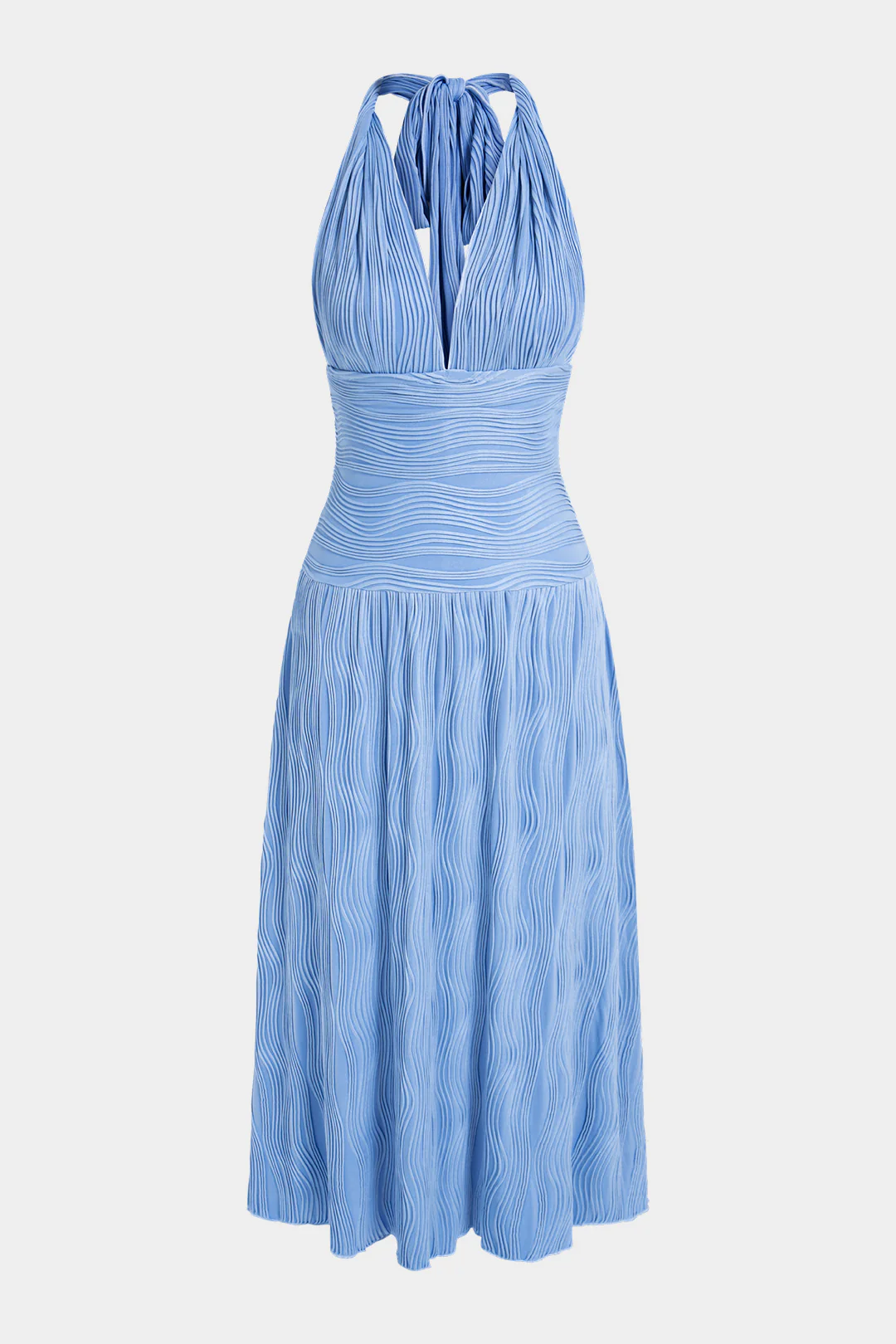Striped Halter V-Neck Tie-Up Sleeveless Maxi Dress - Image 2