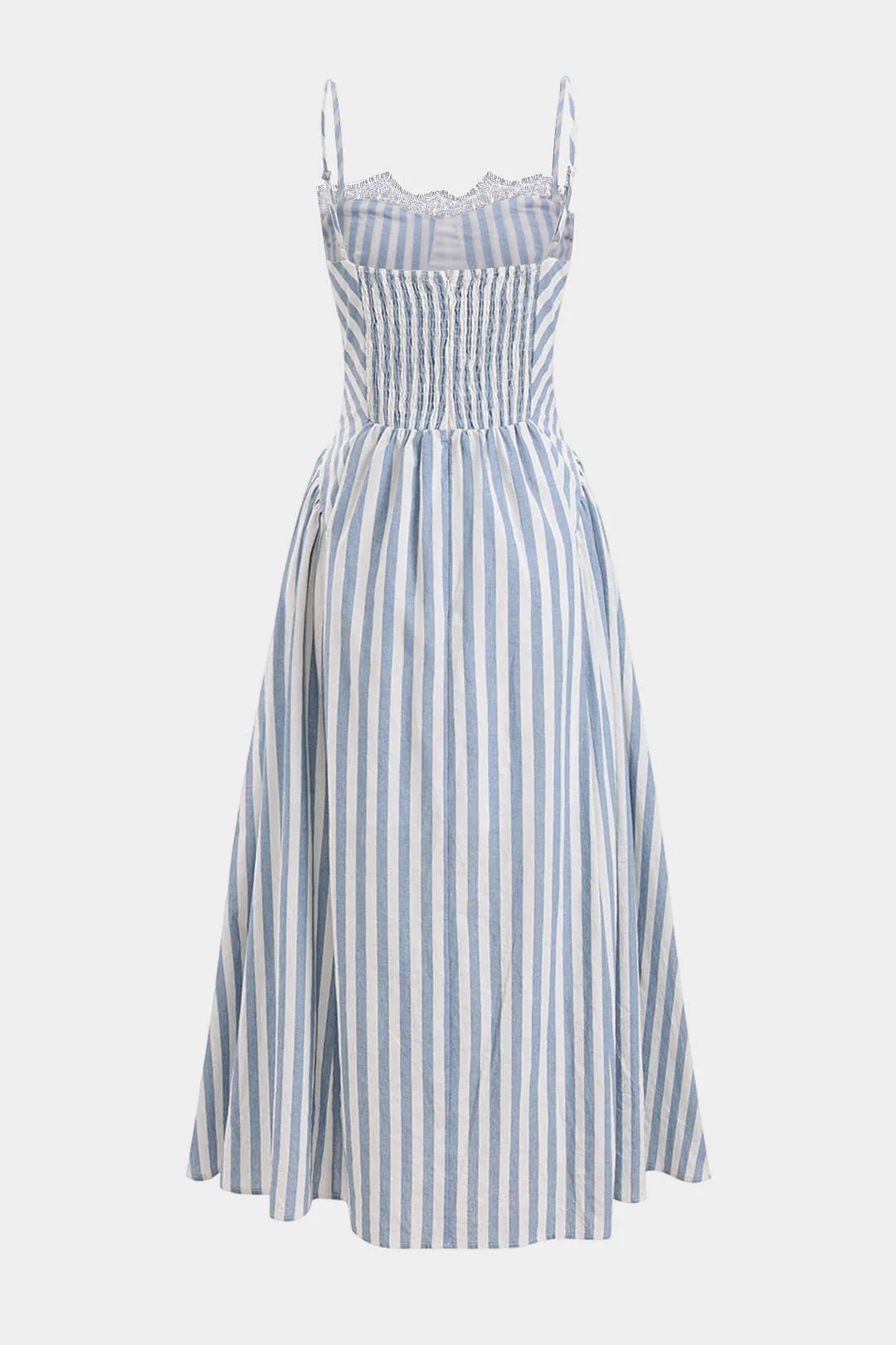 Stripes Print Lace Trim Patchwork Sleeveless Maxi Dress - Image 2