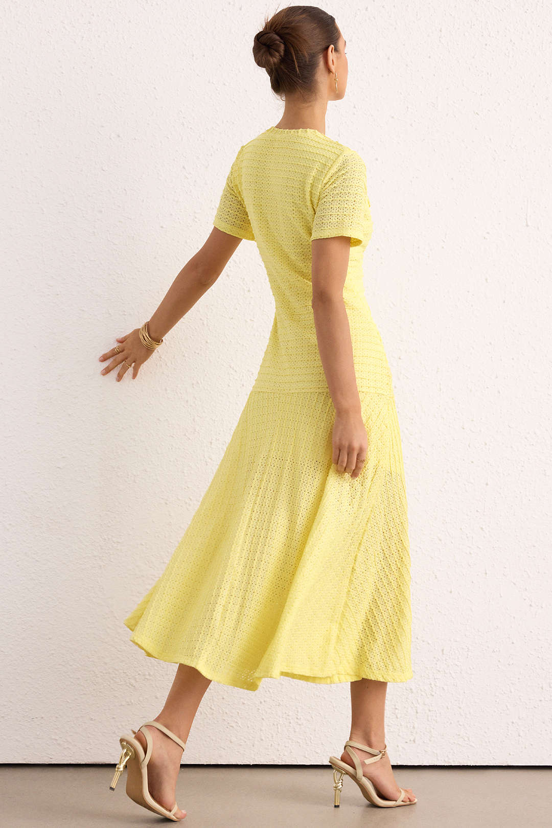 Hollow Out Button Ruched Short Sleeve Maxi Dress - Image 4