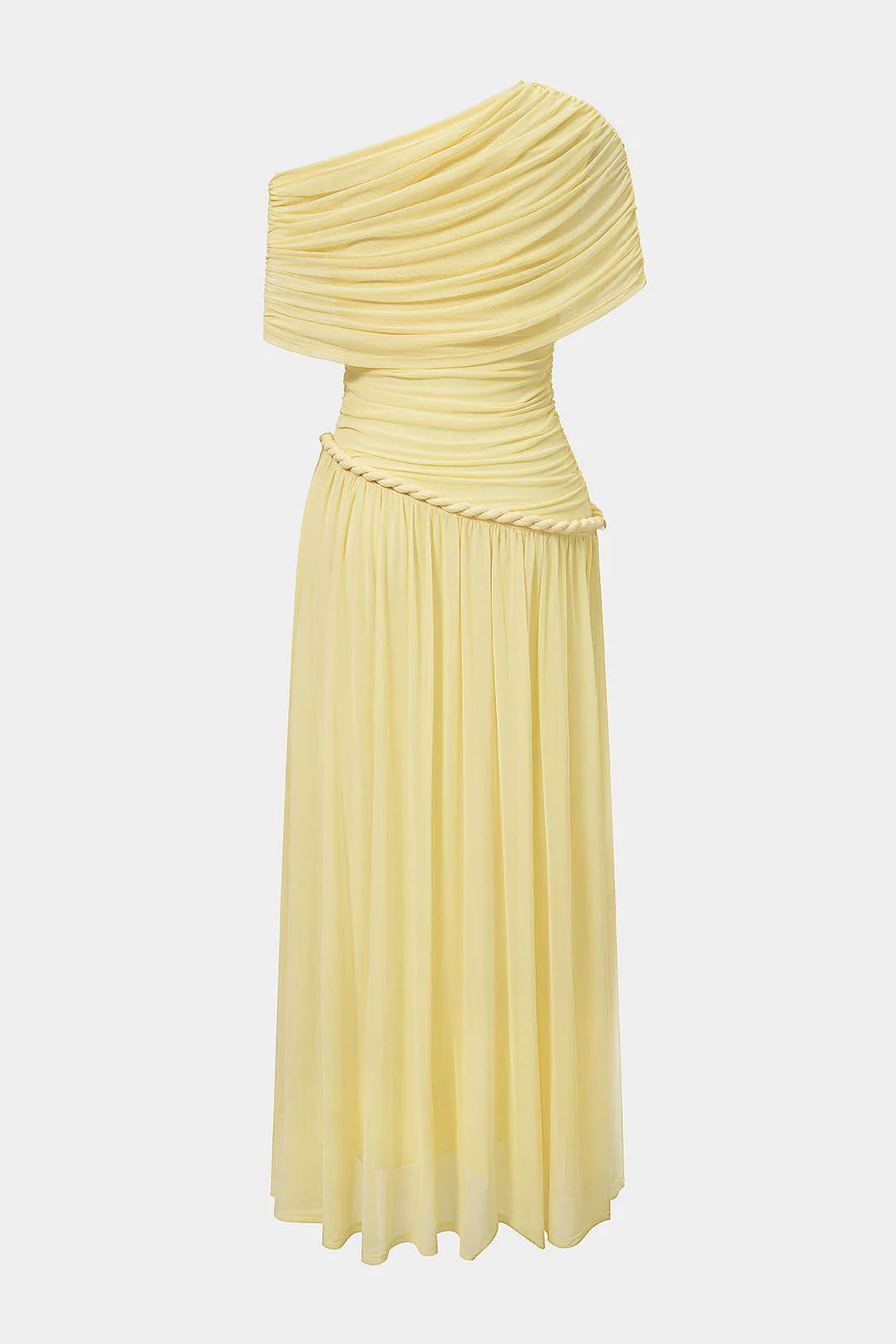 Mesh One Shouder Twist Knot Ruched Sleeveless Maxi Dress - Image 2