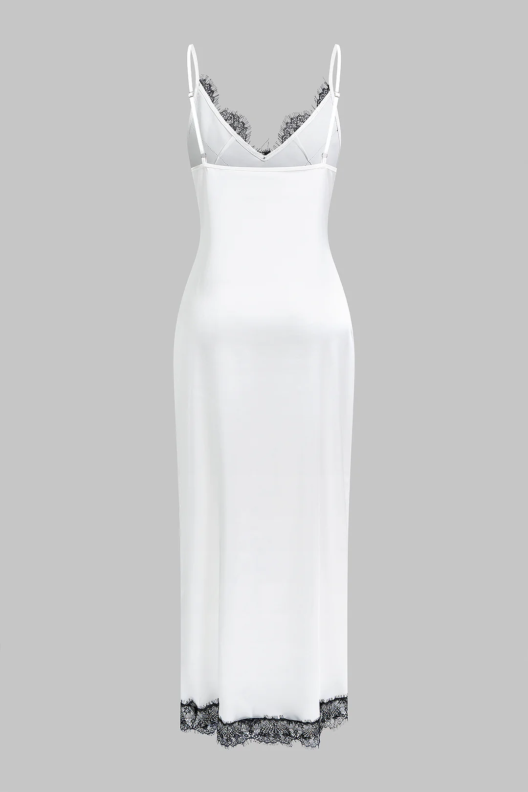 Satin Patchwork Lace Slit Slip Sleeveless Maxi Dress - Image 3