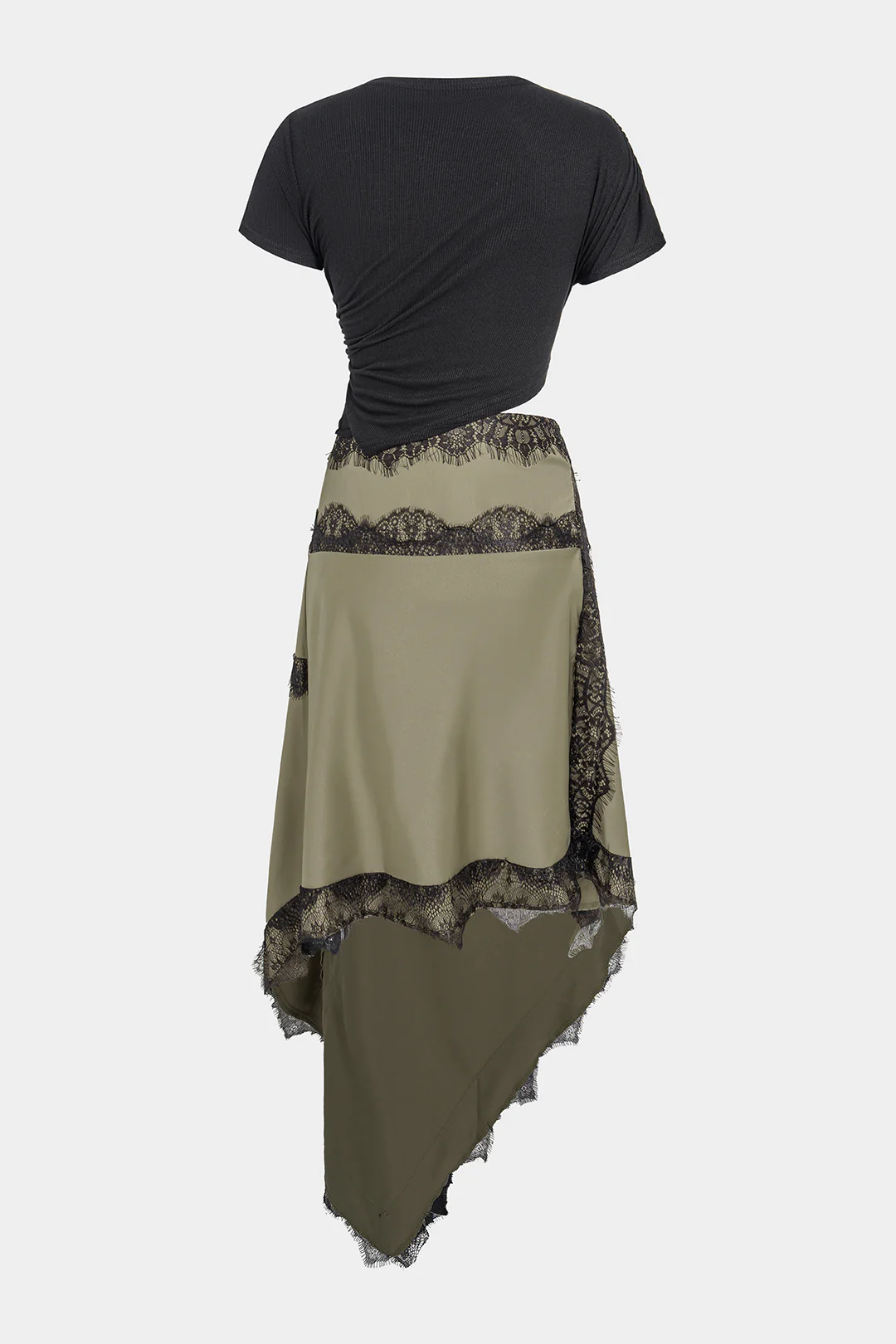 Lace Trim Asymmetrical Ruched Cut Out Short Sleeve Maxi Dress - Image 2