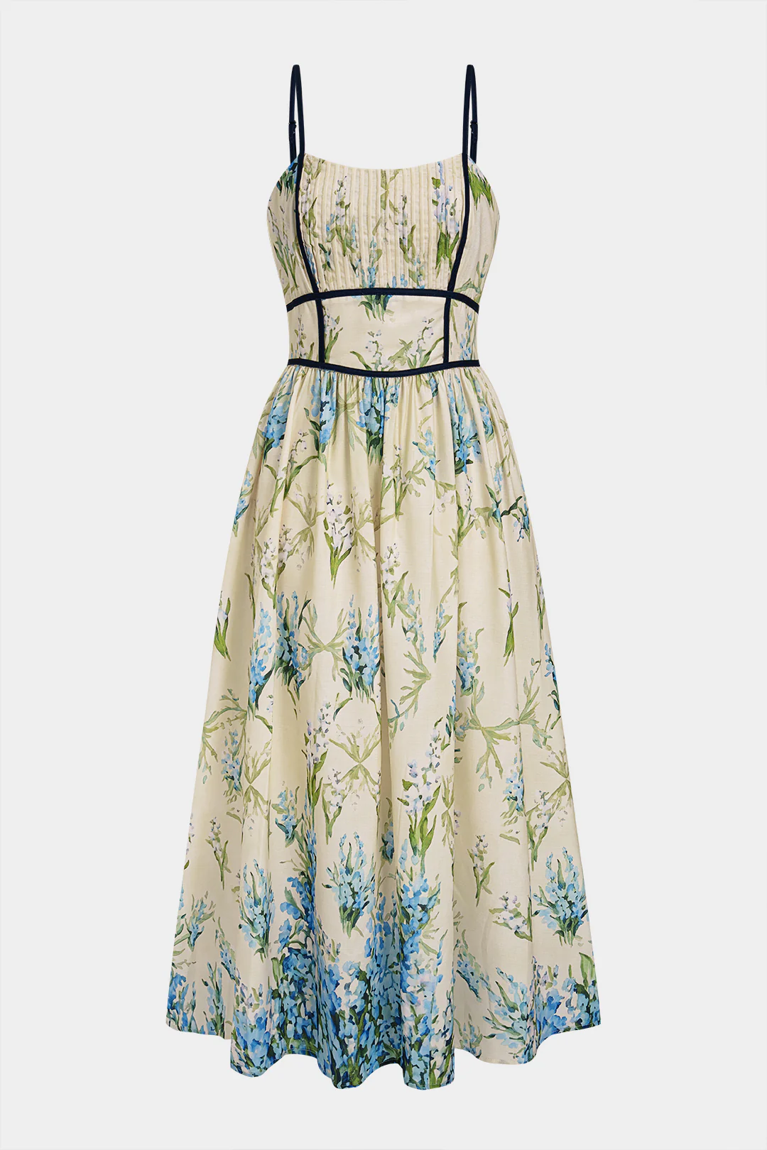 Floral Print Contrast Trim Pleated Slip Maxi Dress