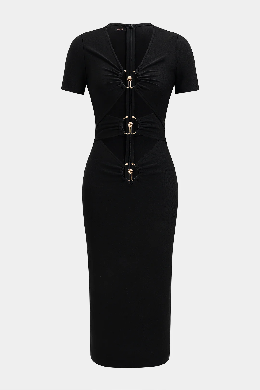 Metallic V-Neck Ruched Cut Out Short Sleeve Maxi Dress - Image 2