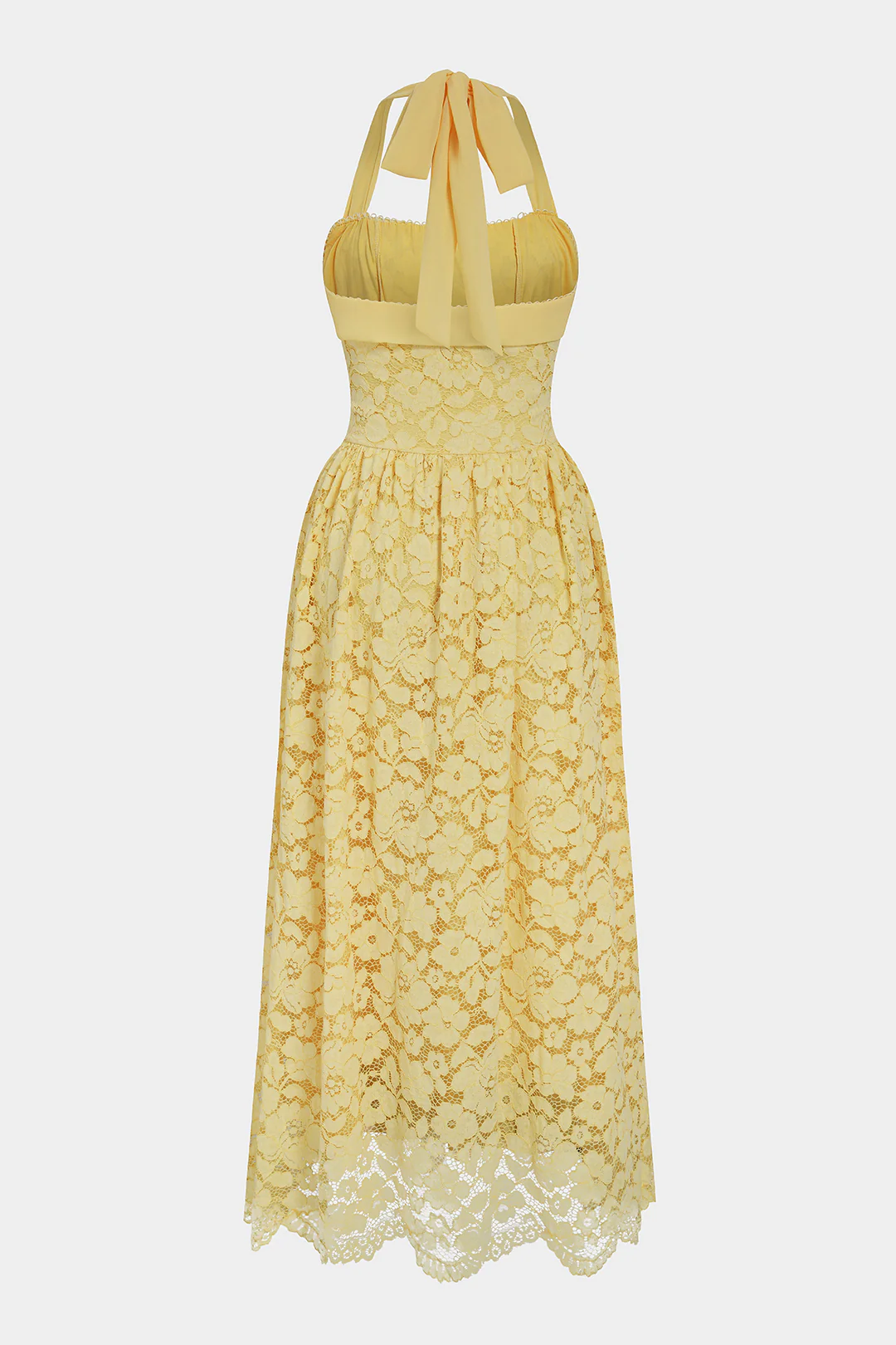 Lace Halter Neck Tie Back Backless Sleeveless Midi Dress - Image 2