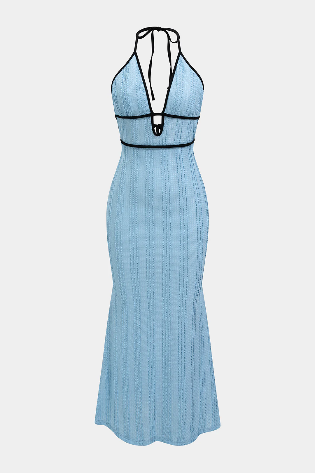 Contrast Halter Neck Tie-Up Cut Out Backless Maxi Dress - Image 2