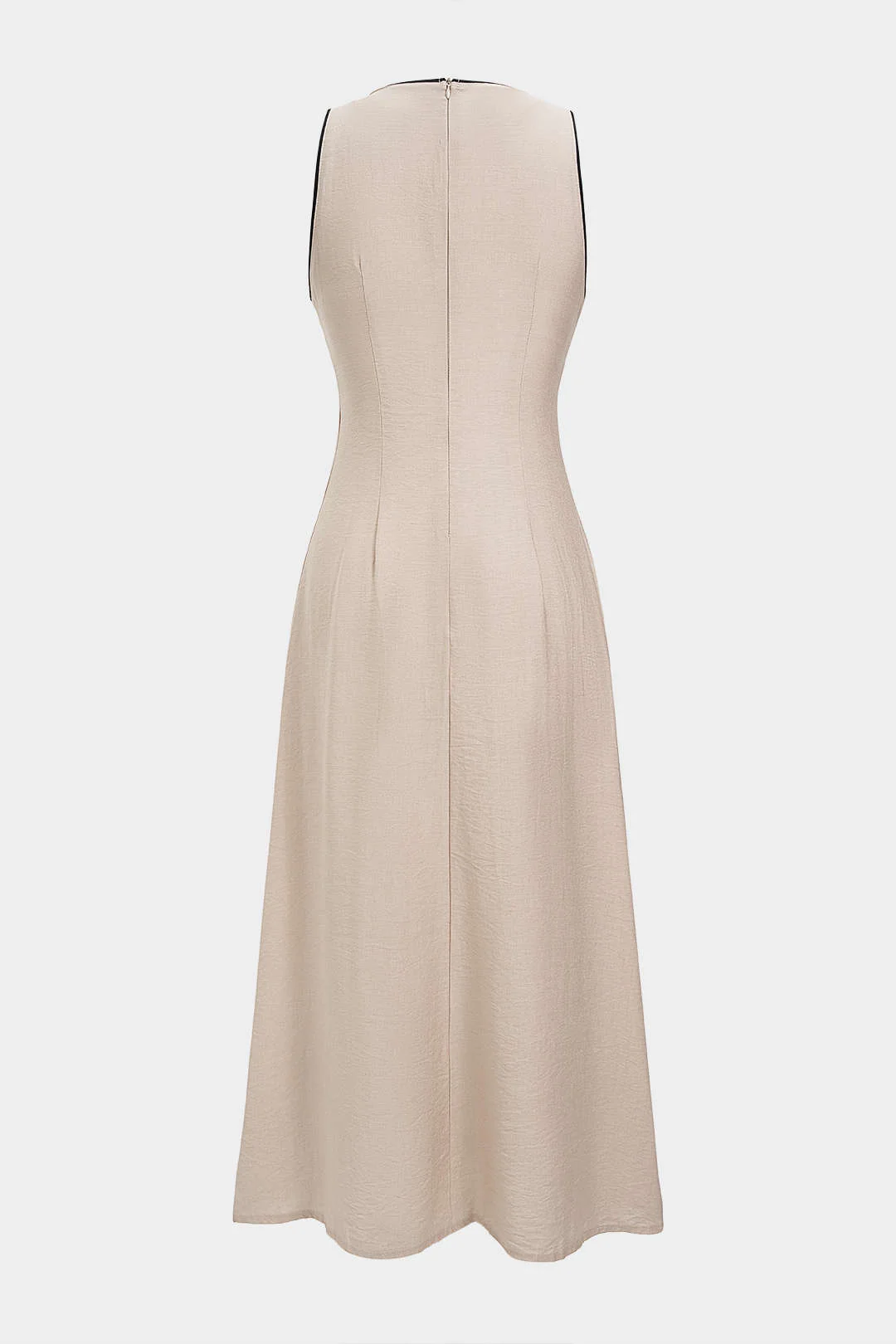 Contrast Binding V-Neck Tie-Up Sleeveless Maxi Dress - Image 3