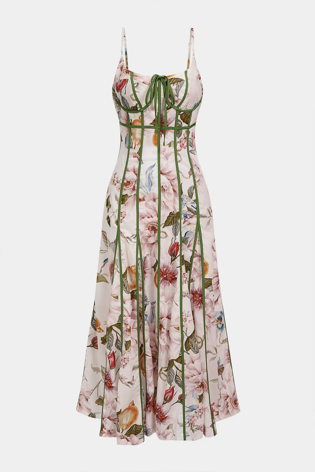 Floral Leaves Print Contrast Trim Tie-Up Slip Sleeveless Maxi Dress - Image 3