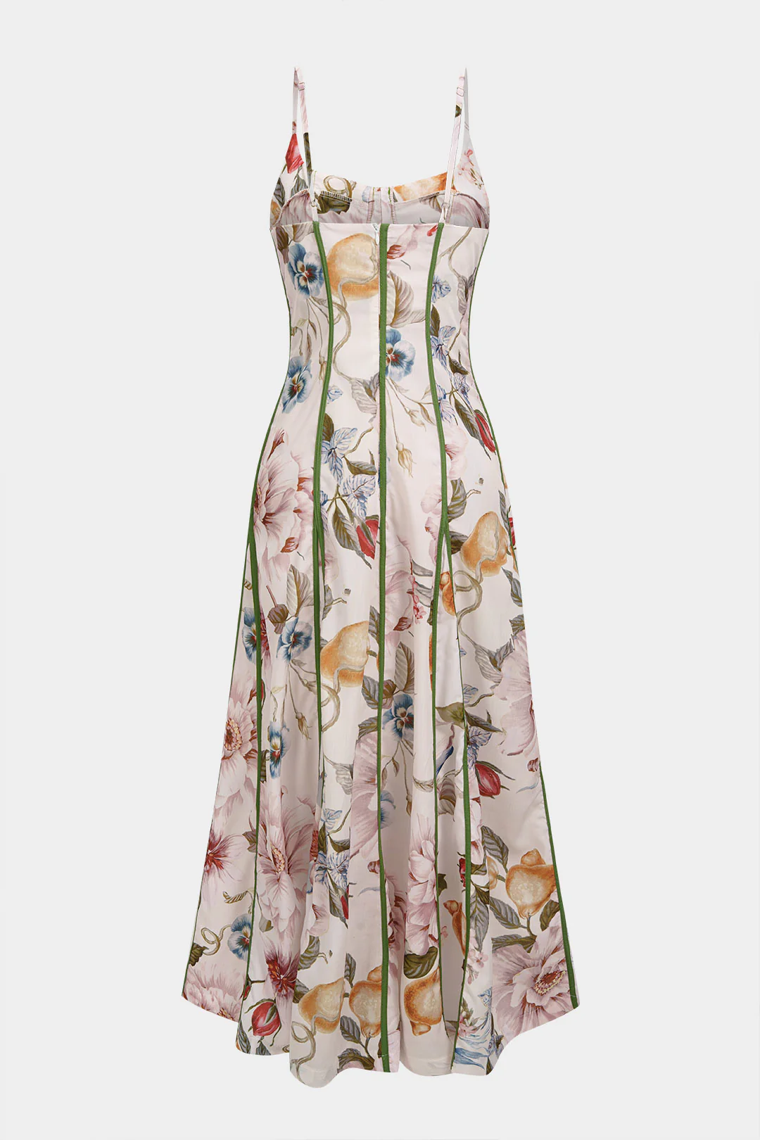 Floral Leaves Print Contrast Trim Tie-Up Slip Sleeveless Maxi Dress - Image 4