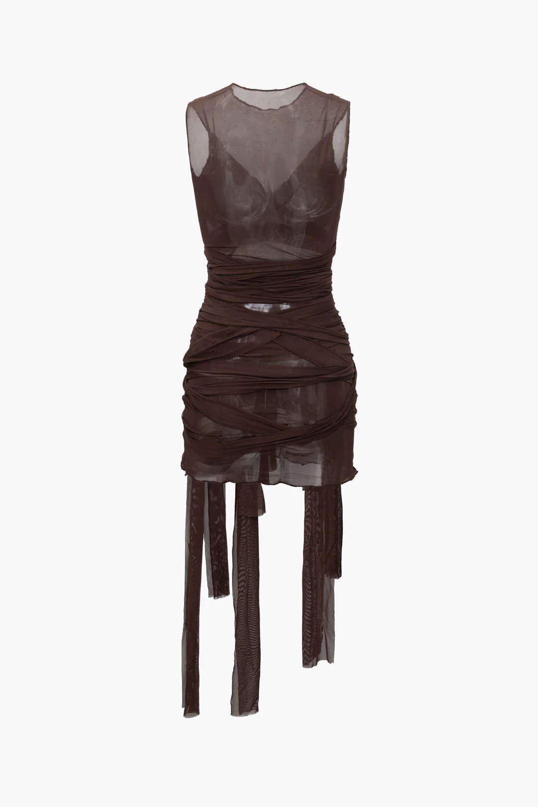 Sheer Mesh Wrap Tie Ribbon Midi Dress - Image 7