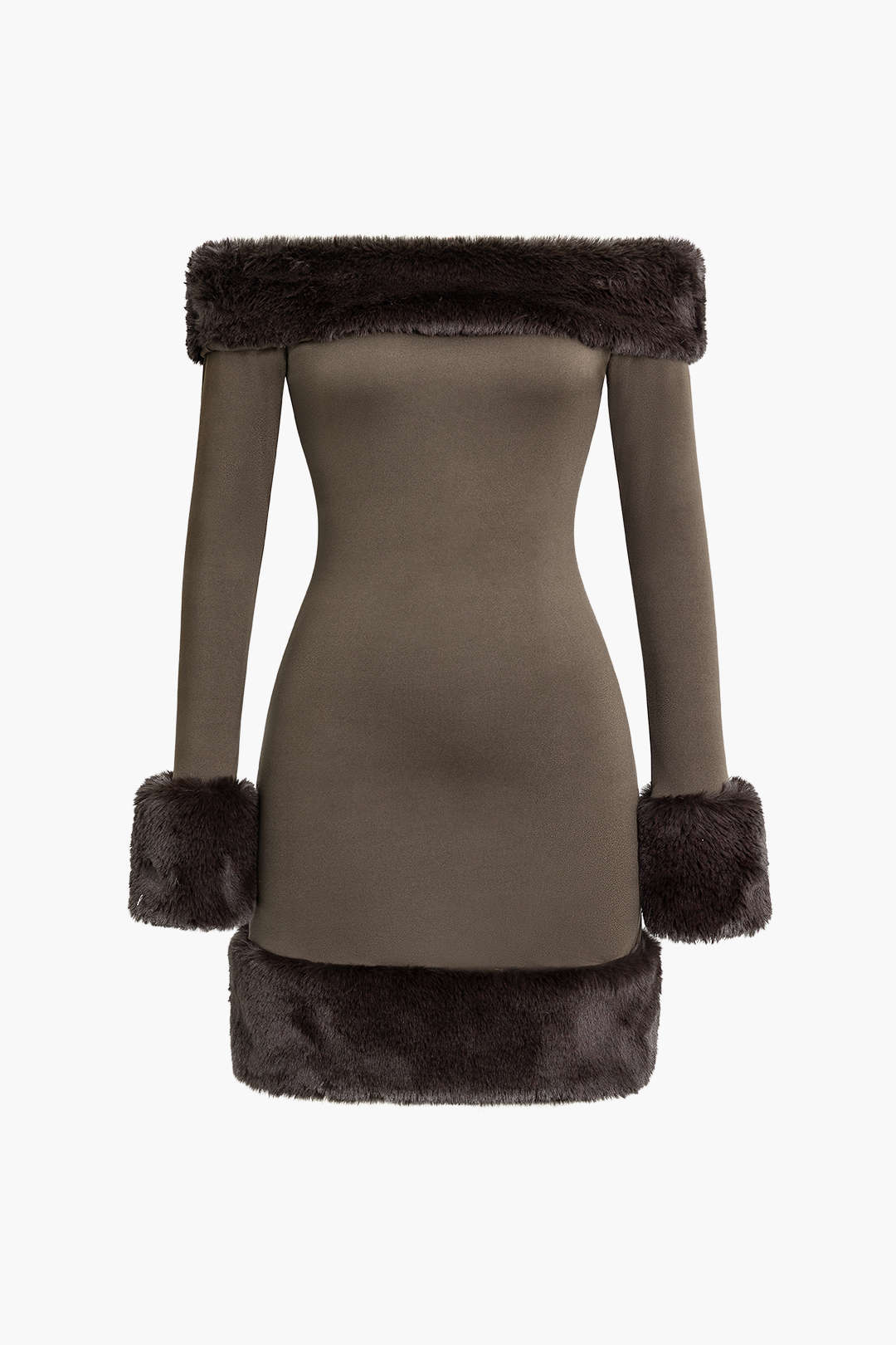 Faux Fur Trim Off Shoulder Mini Dress - Image 6