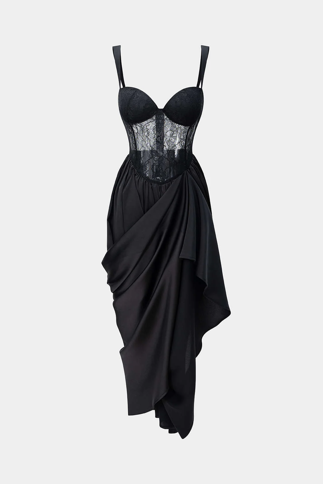 Satin Patchwork Ruched Asymmetrical Sleeveless Maxi Dress
