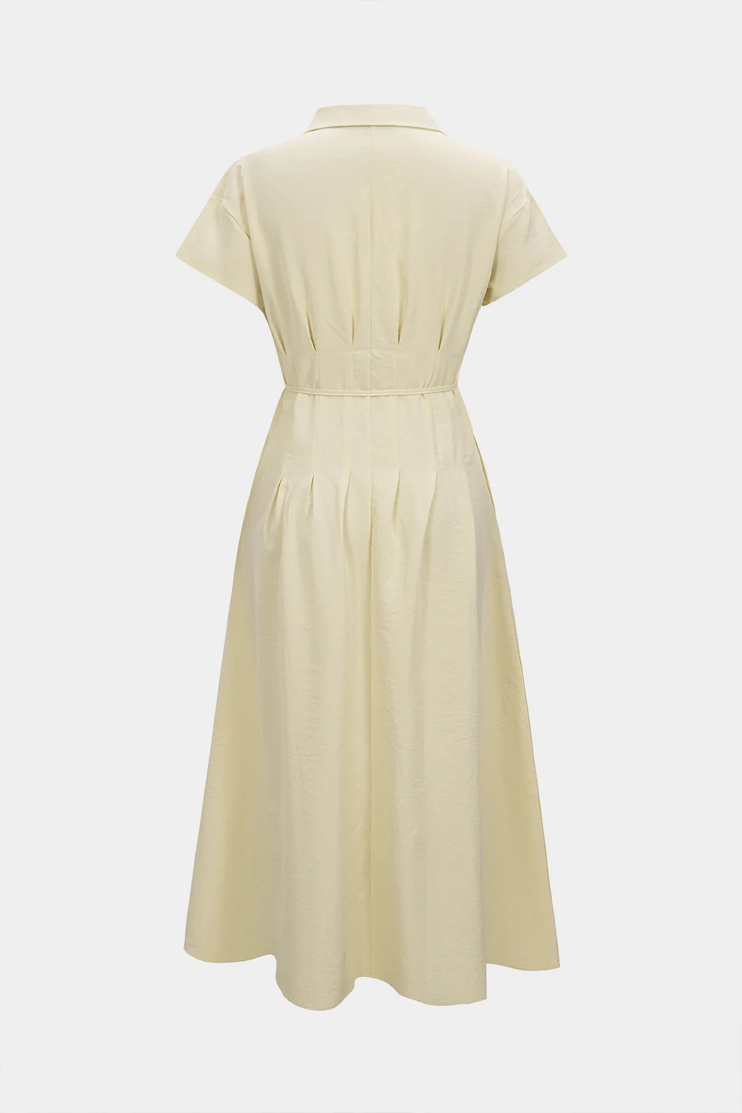 Lapel Tie-Up Button Short Sleeve Midi Dress - Image 2