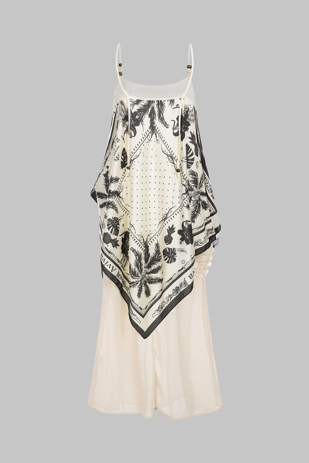Leaf Print Patchwork Sequin Beaded Sleeveless Midi Dress - Image 7