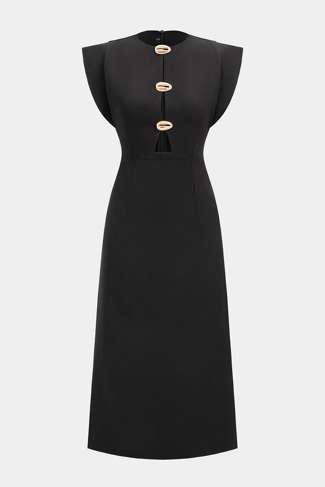 Round Neck Metallic Cut Out Sleeveless Midi Dress