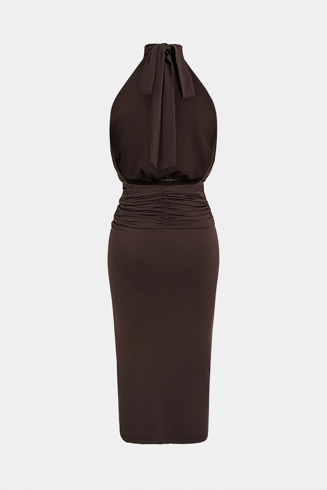 Halter Neck Metallic Tie-Up Ruched Sleeveless Midi Dress - Image 2